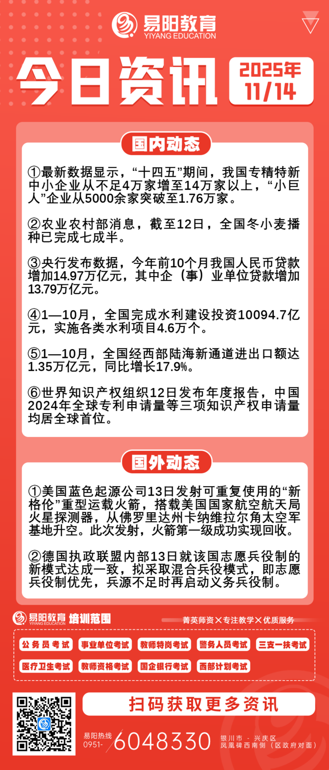每日时政11月14日- 宁夏易阳教育公务员人事考试信息